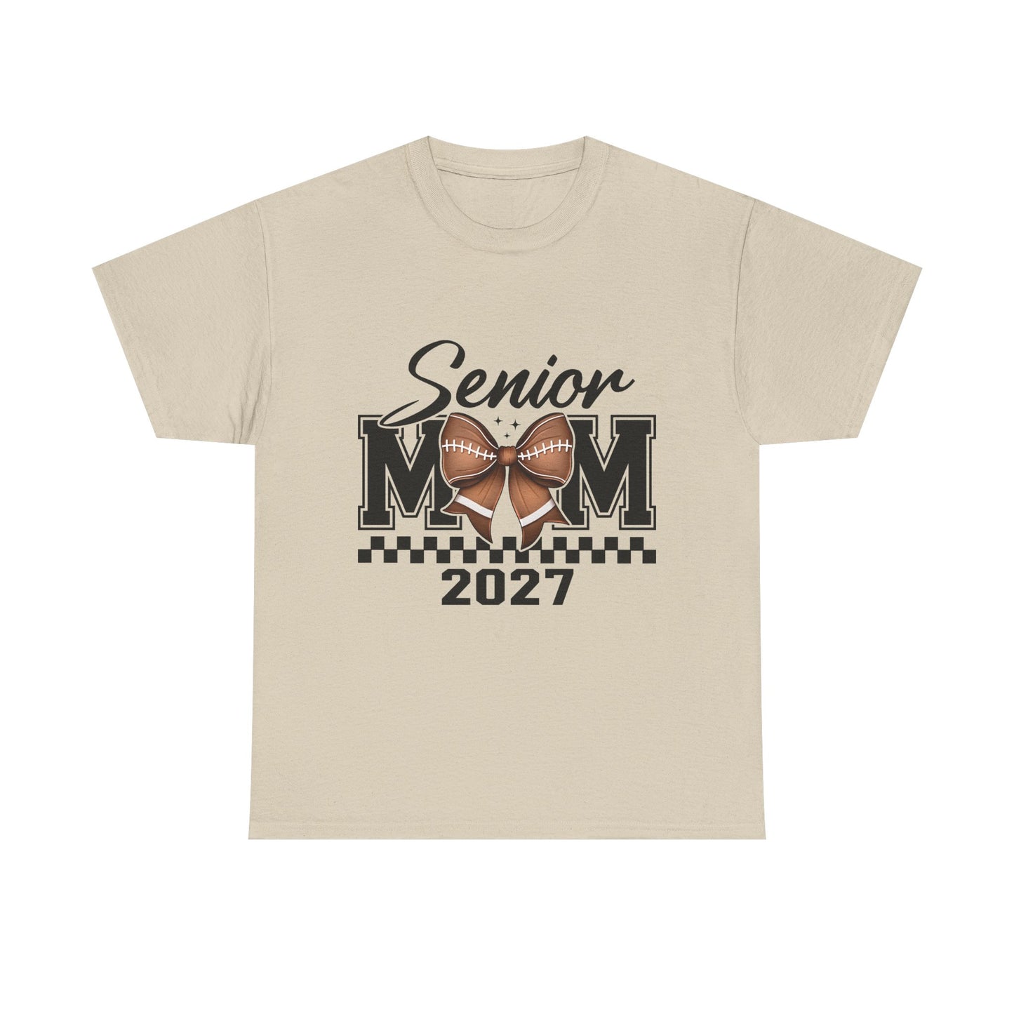 Senior Mom 2027 Football Bow T-Shirt — Proud Senior Year Mom Tee