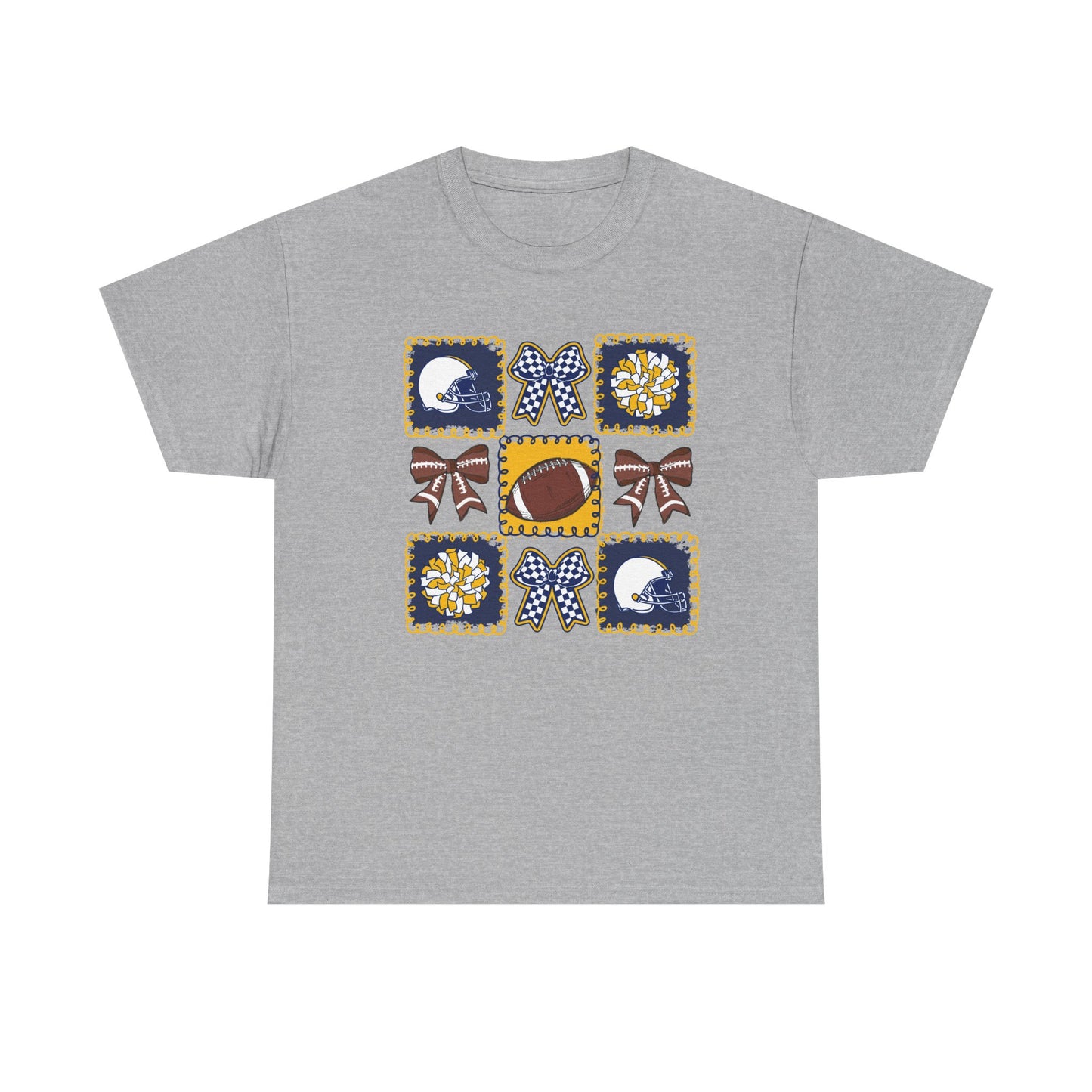 WV Football Spirit Tee — Cheer Bow & Pom Grid Design
