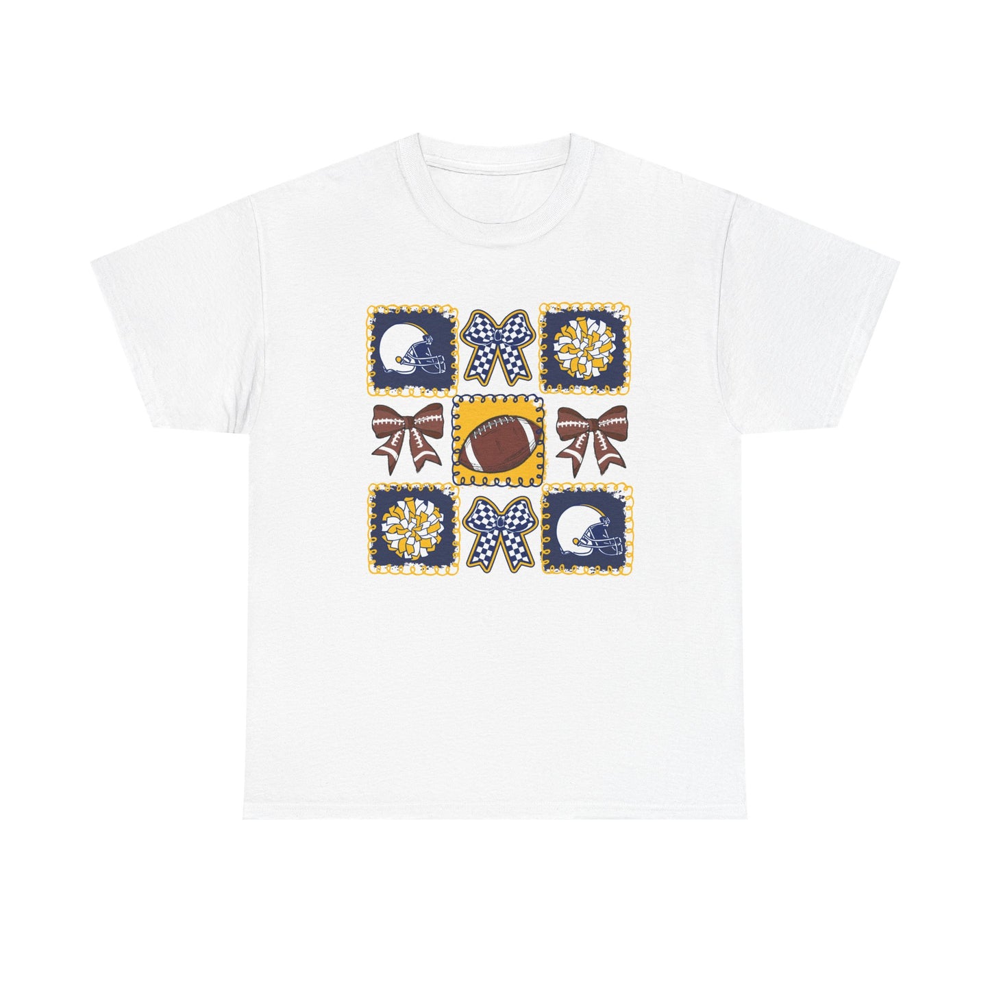 WV Football Spirit Tee — Cheer Bow & Pom Grid Design