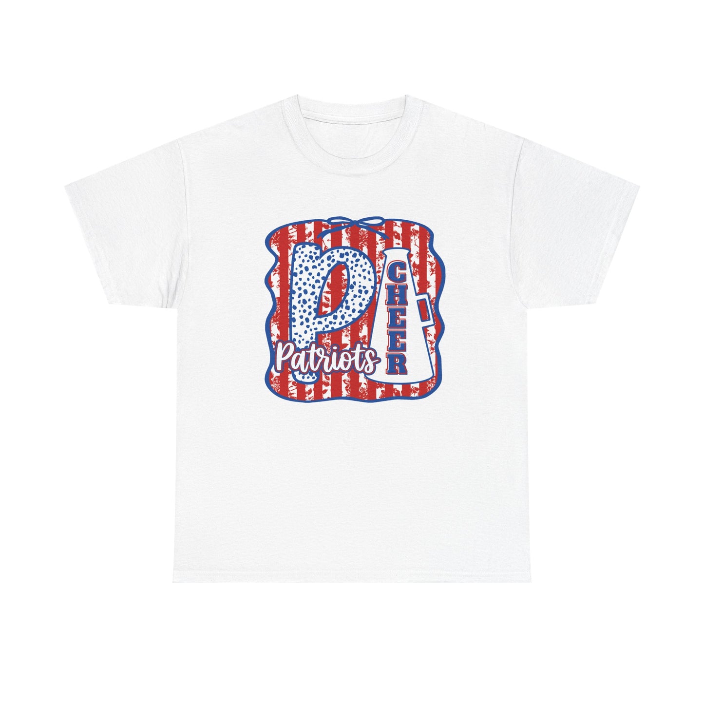 Patriots Cheer Letterman Graphic Tee - Red White Blue School Spirit Shirt