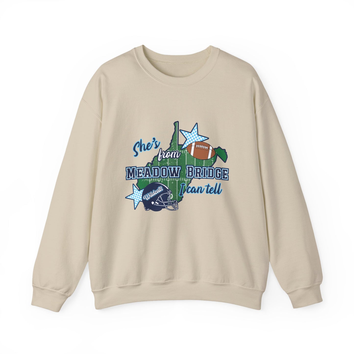 Meadow Bridge Football Crewneck Sweatshirt – "She's From Meadow Bridge, I Can Tell" School Pride