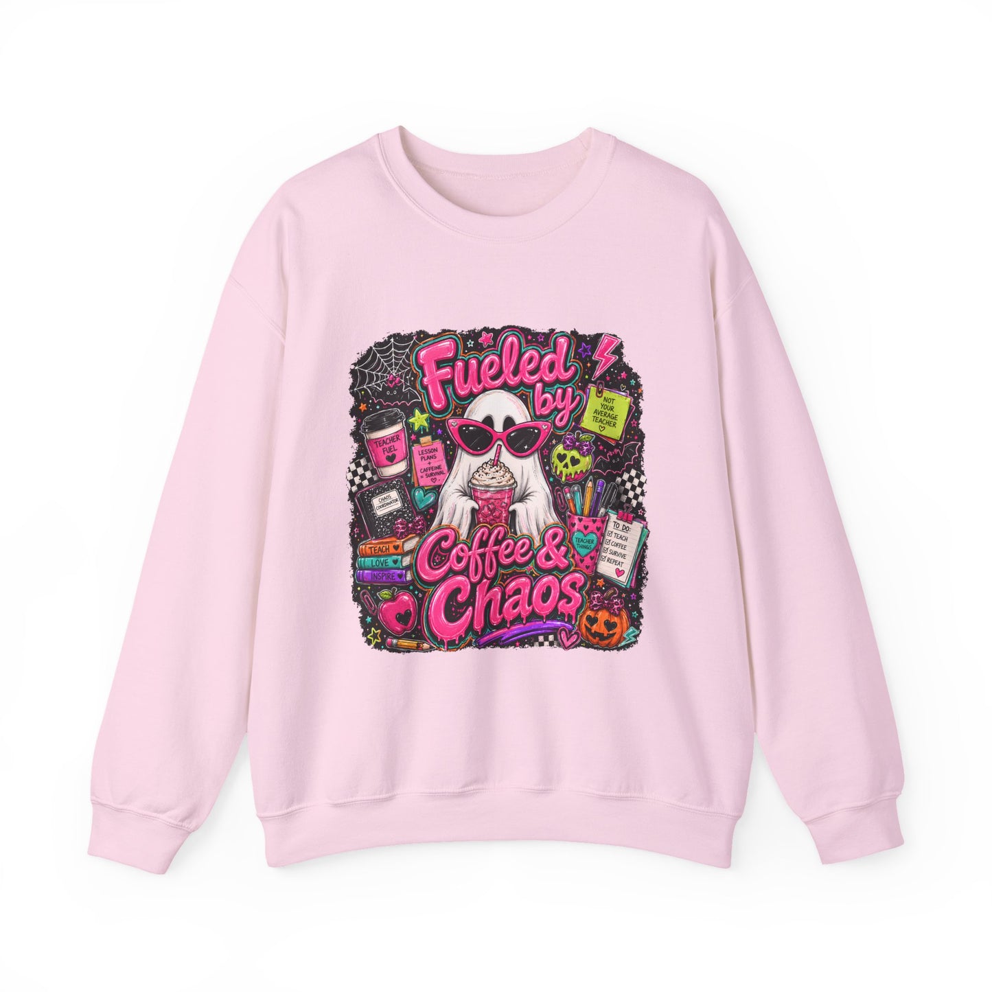 Coffee & Chaos Sweatshirt — 'Fueled by Coffee & Chaos' Graphic Crewneck