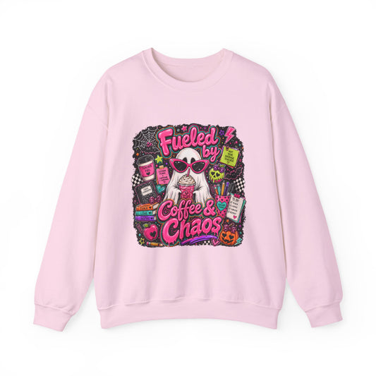 Coffee & Chaos Sweatshirt — 'Fueled by Coffee & Chaos' Graphic Crewneck