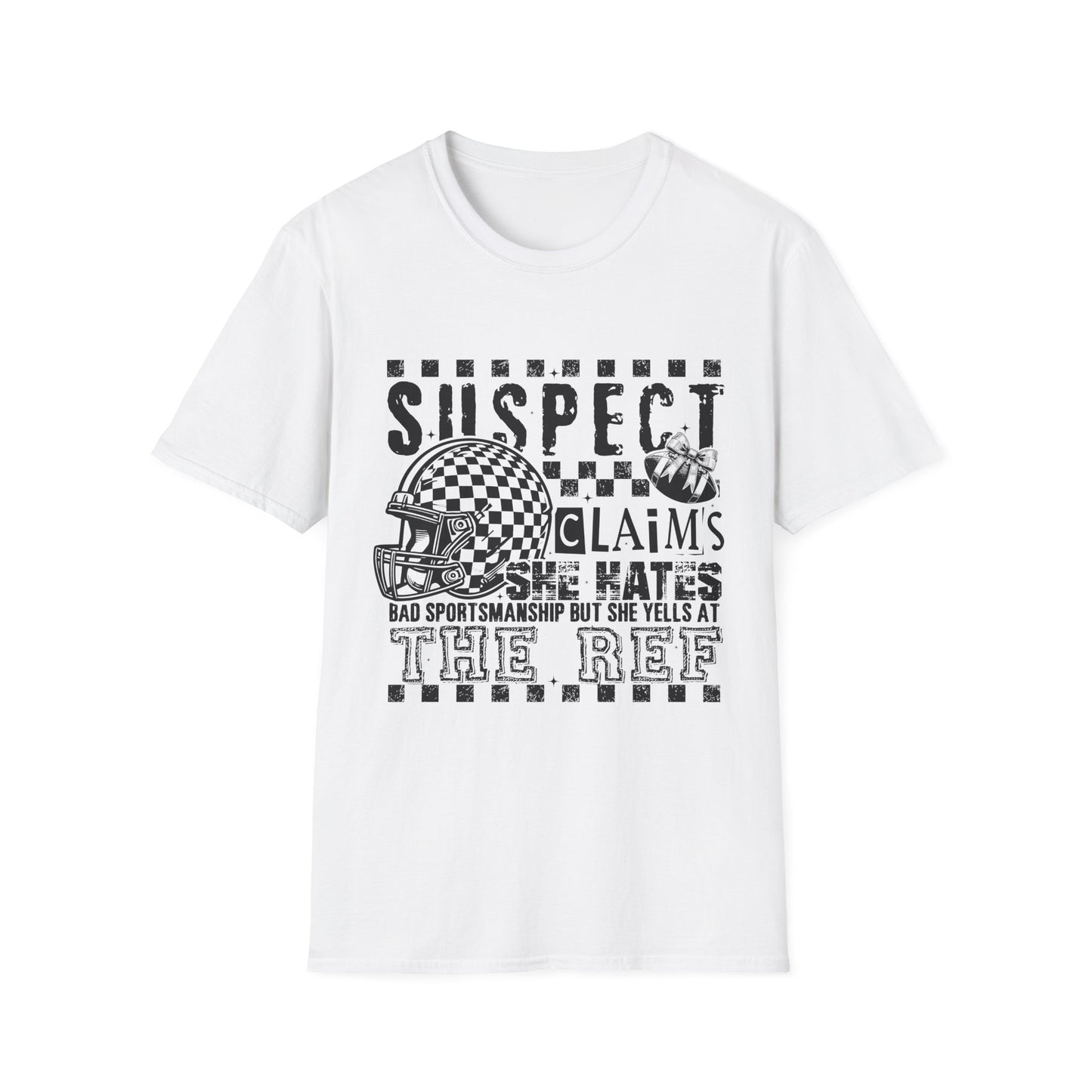 Suspect Claims Graphic T-Shirt — Vintage Football Helmet Checkerboard Design