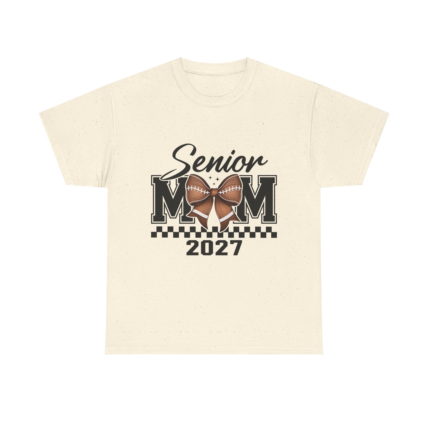 Senior Mom 2027 Football Bow T-Shirt — Proud Senior Year Mom Tee