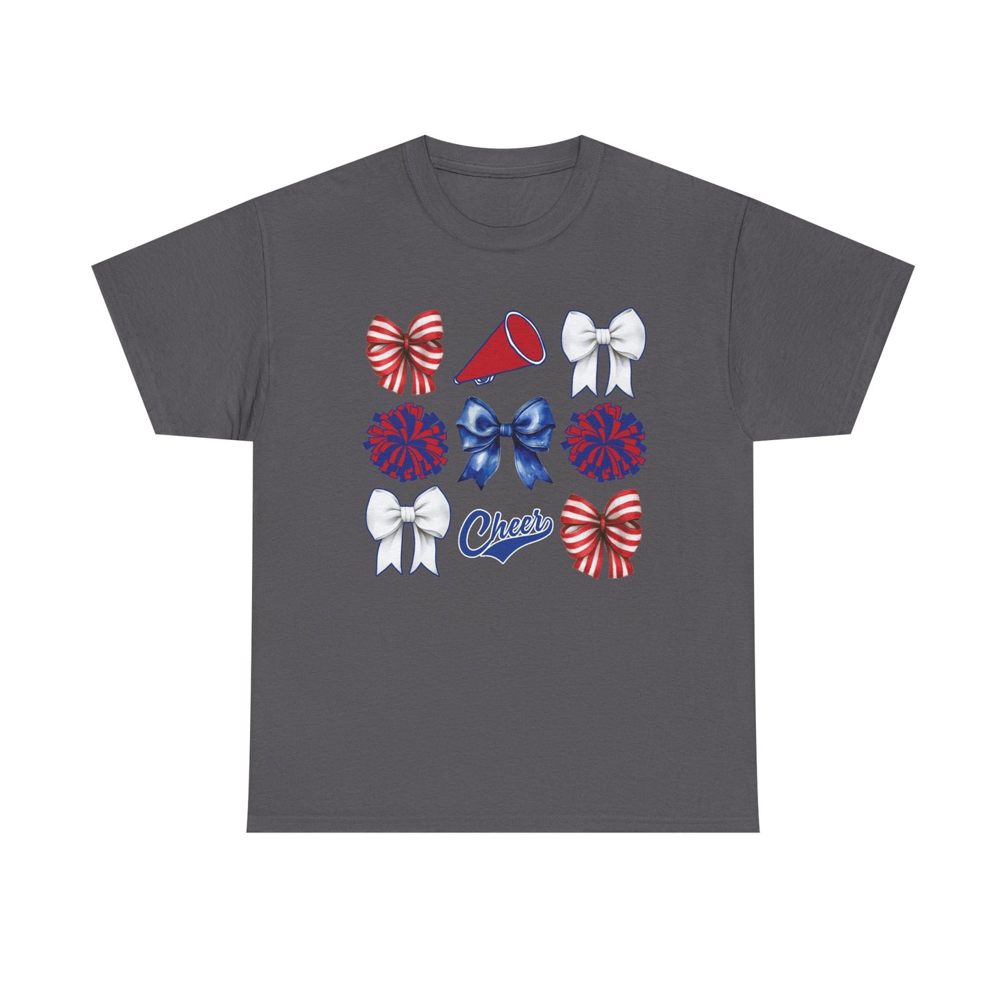 Cheerleading Bows & Pom-Poms T-Shirt — Red, White & Blue Cheer Tee