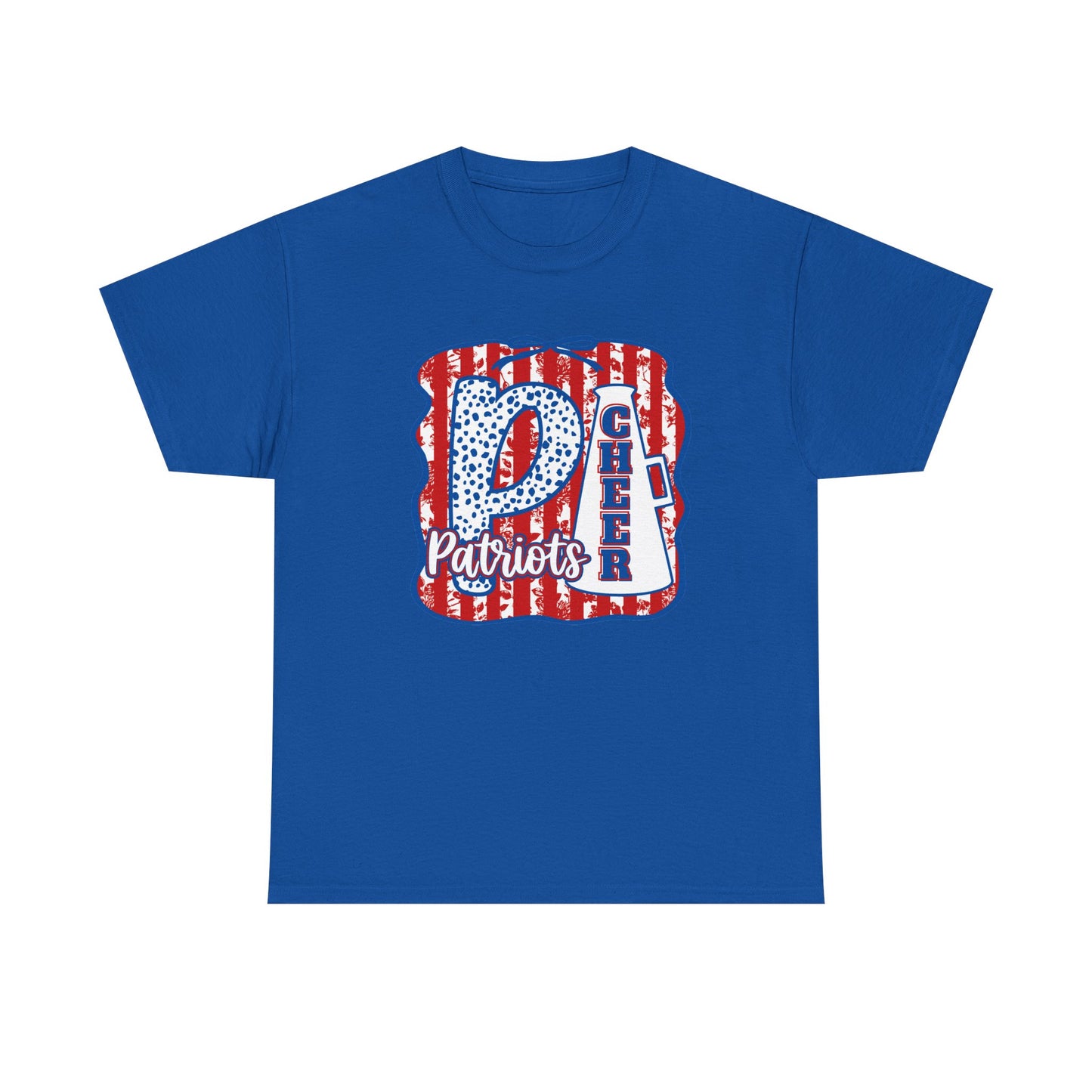 Patriots Cheer Letterman Graphic Tee - Red White Blue School Spirit Shirt