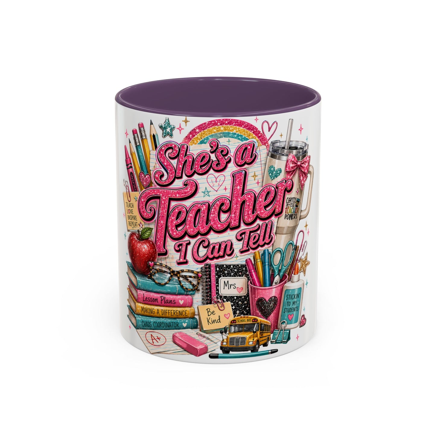 She's a Teacher I Can Tell Coffee Mug – Gift for Female Teachers, Cute School Supplies Design (11/15 oz)