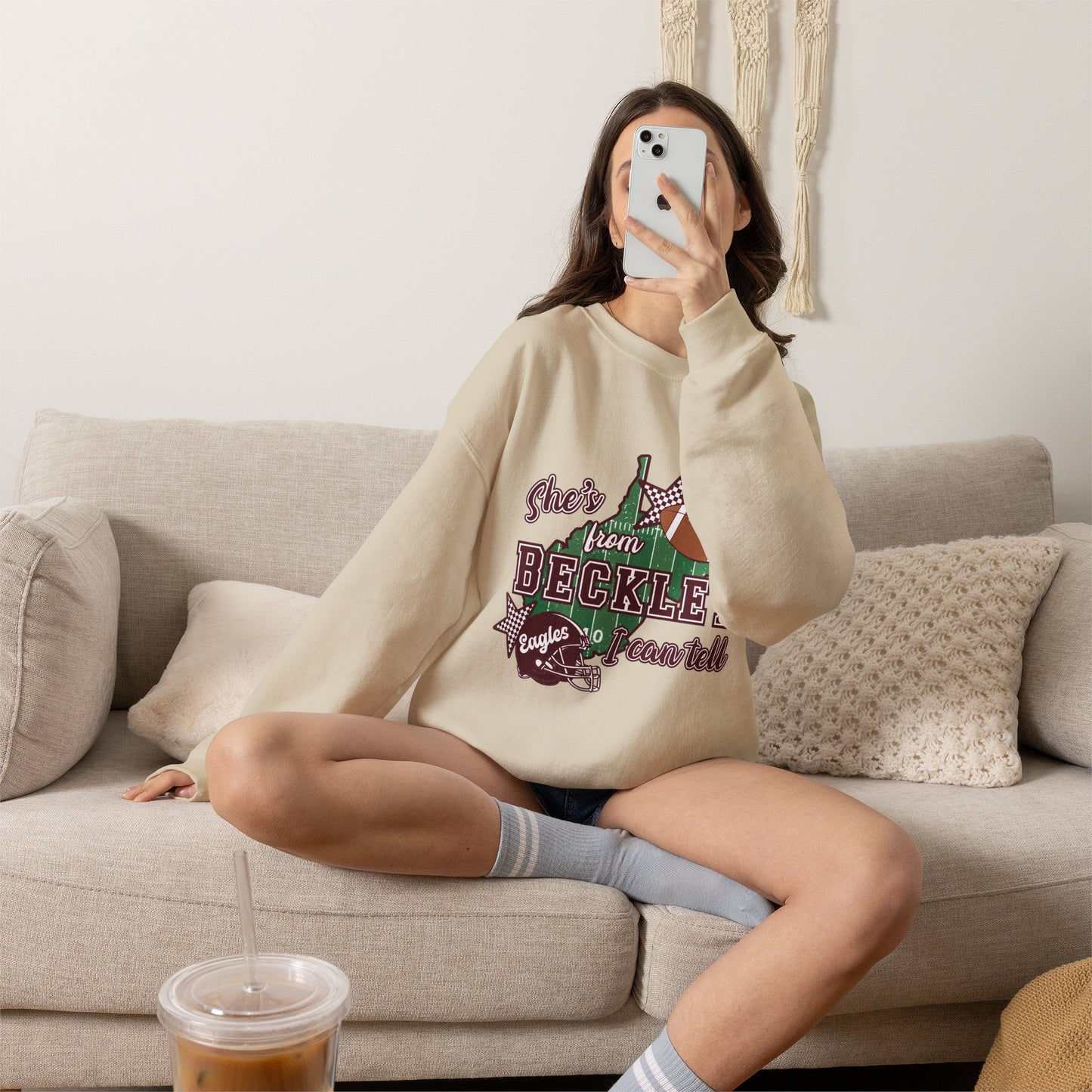 Beckley Football Crewneck Sweatshirt - "She's From Beckley" Vintage Town Pride