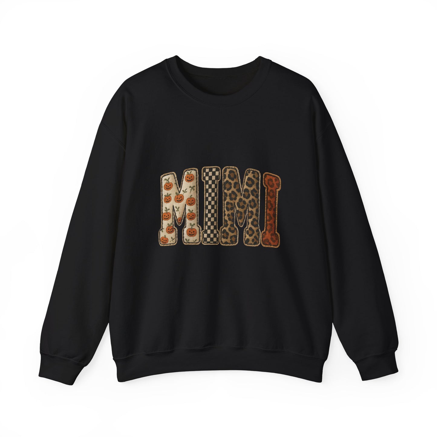 MIMI Fall Pattern Crewneck Sweatshirt — Pumpkin & Leopard Print Cozy Sweatshirt