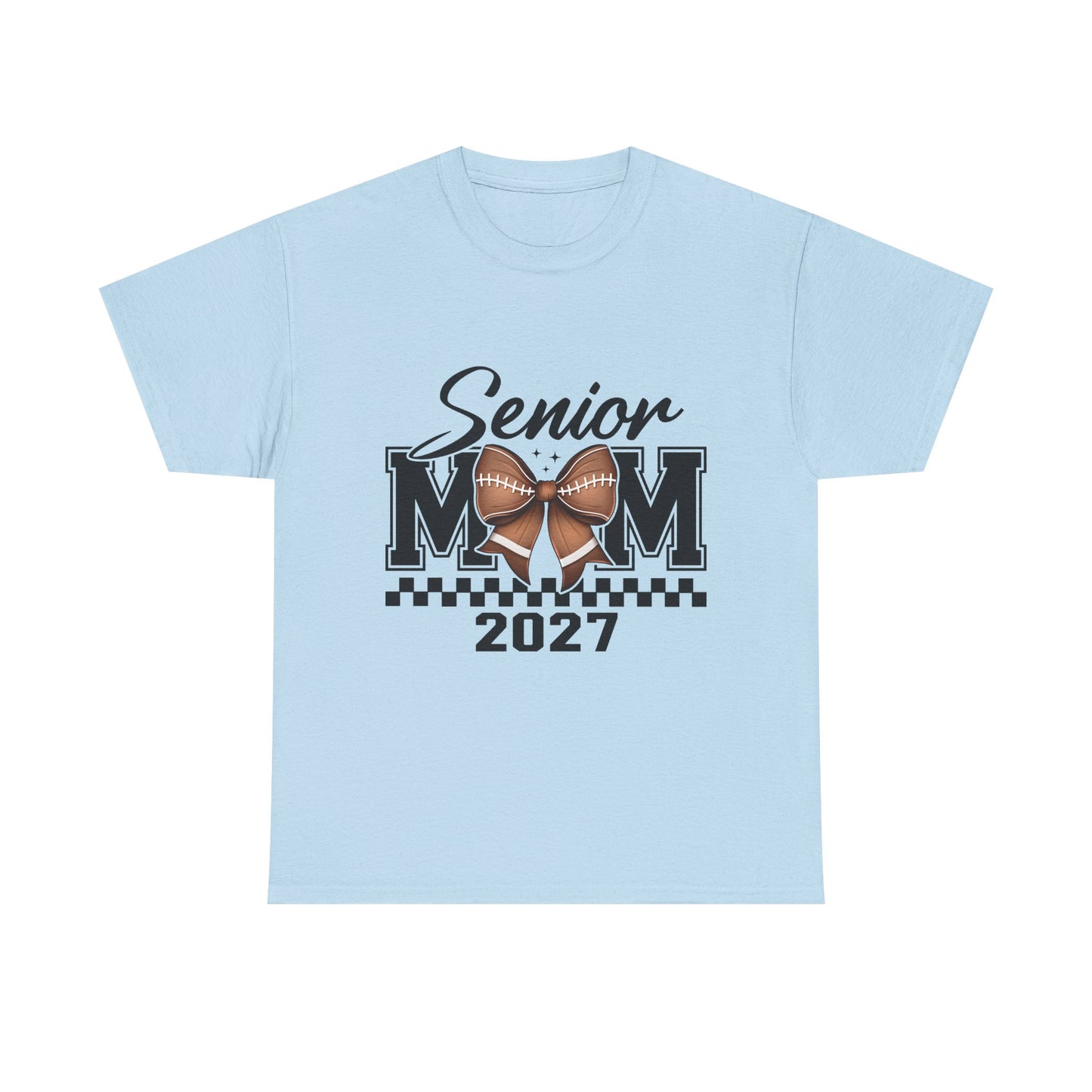 Senior Mom 2027 Football Bow T-Shirt — Proud Senior Year Mom Tee