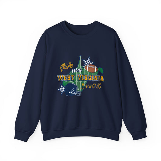 West Virginia Football Crewneck Sweatshirt — 'She's From West Virginia' State Pride Pullover