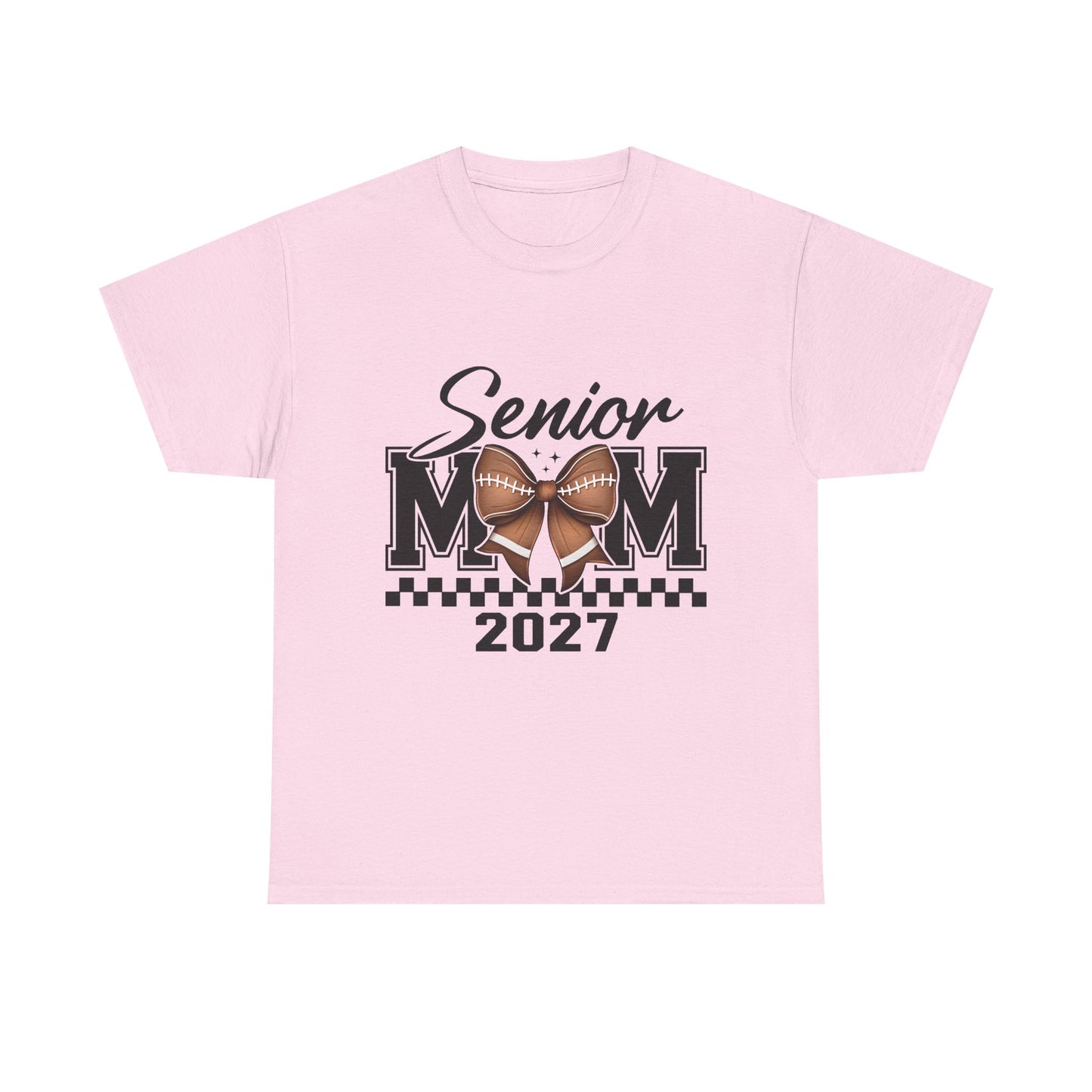 Senior Mom 2027 Football Bow T-Shirt — Proud Senior Year Mom Tee