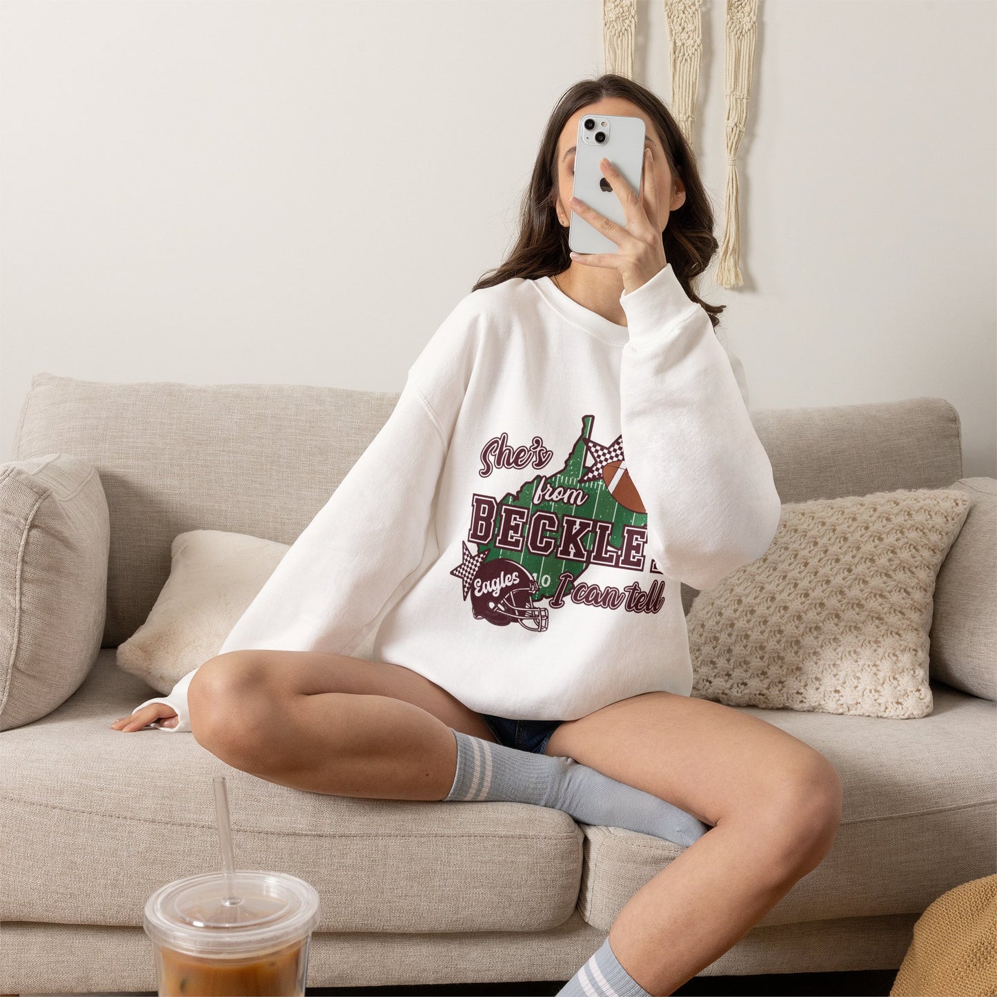 Beckley Football Crewneck Sweatshirt - "She's From Beckley" Vintage Town Pride