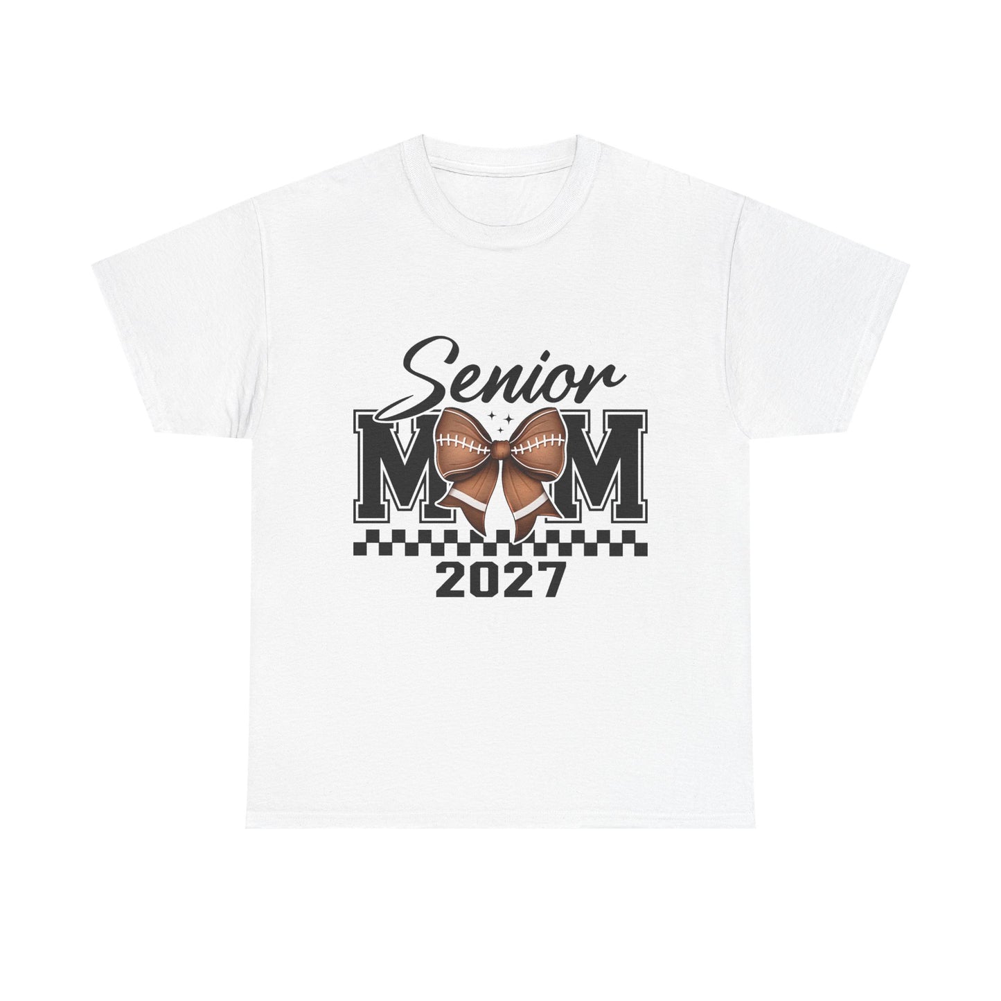 Senior Mom 2027 Football Bow T-Shirt — Proud Senior Year Mom Tee