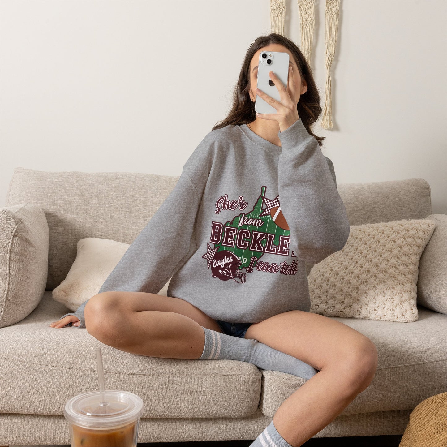 Beckley Football Crewneck Sweatshirt - "She's From Beckley" Vintage Town Pride