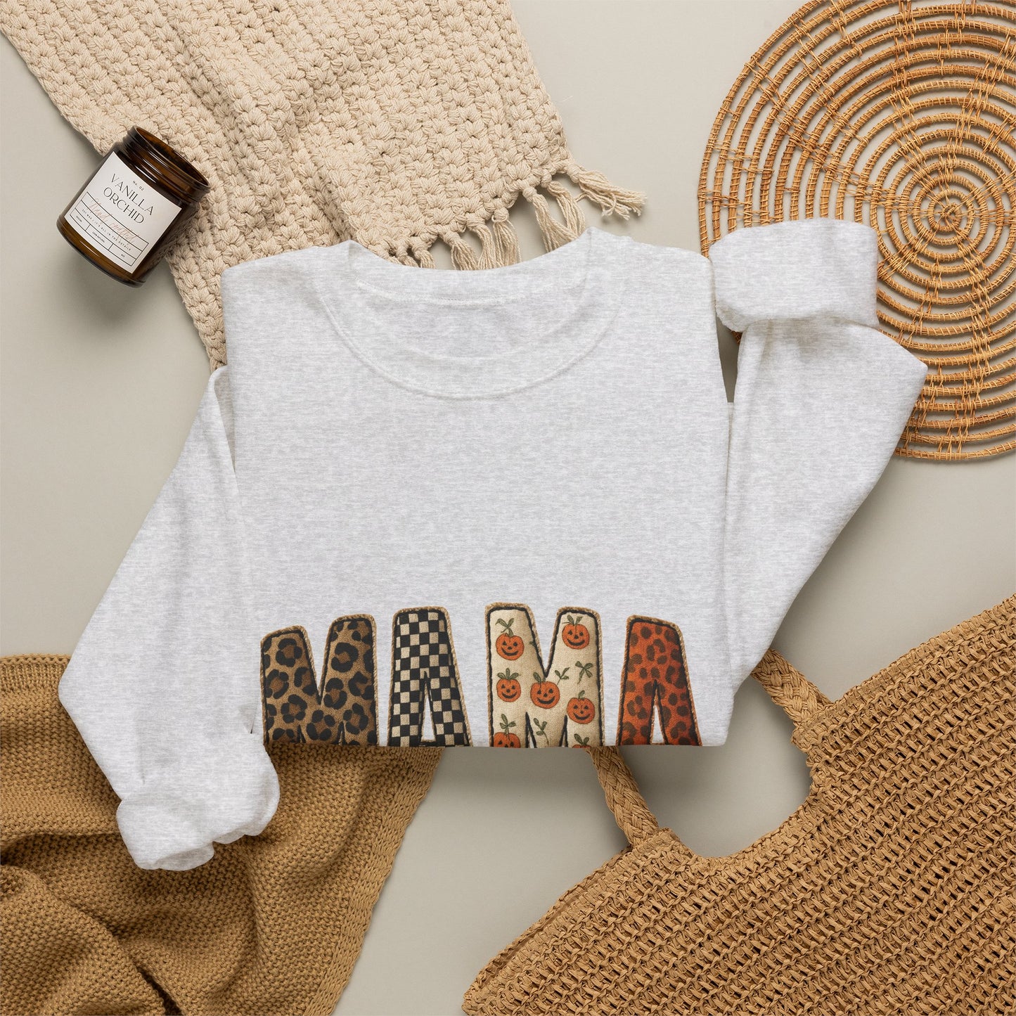 Mama Leopard & Pumpkin Crewneck Sweatshirt - Fall Mama Graphic Pullover