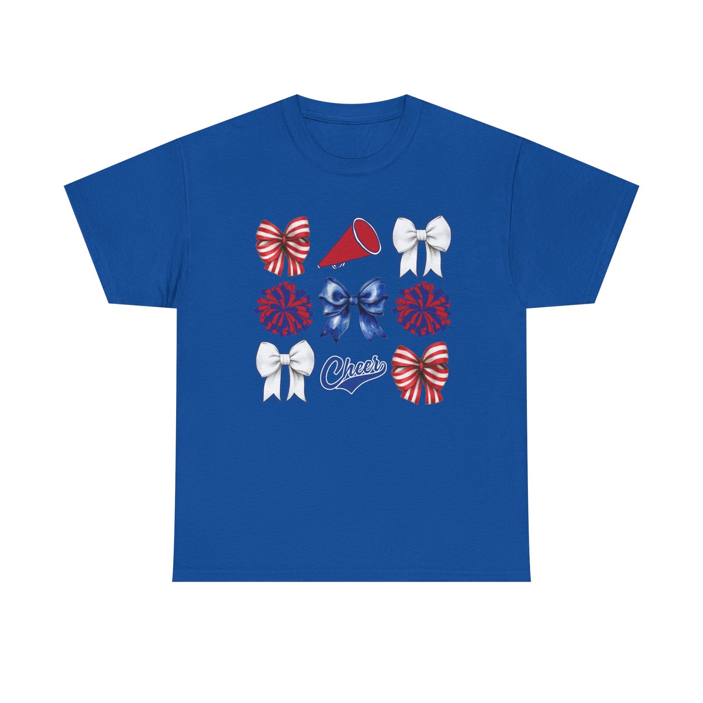 Cheerleading Bows & Pom-Poms T-Shirt — Red, White & Blue Cheer Tee