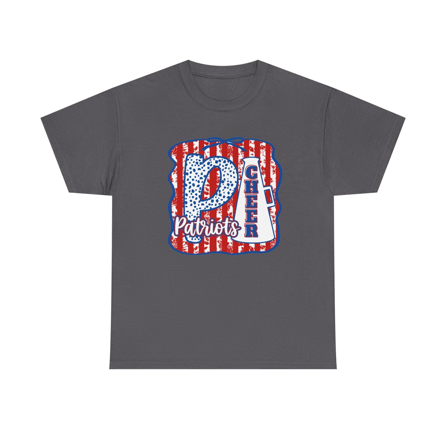 Patriots Cheer Letterman Graphic Tee - Red White Blue School Spirit Shirt
