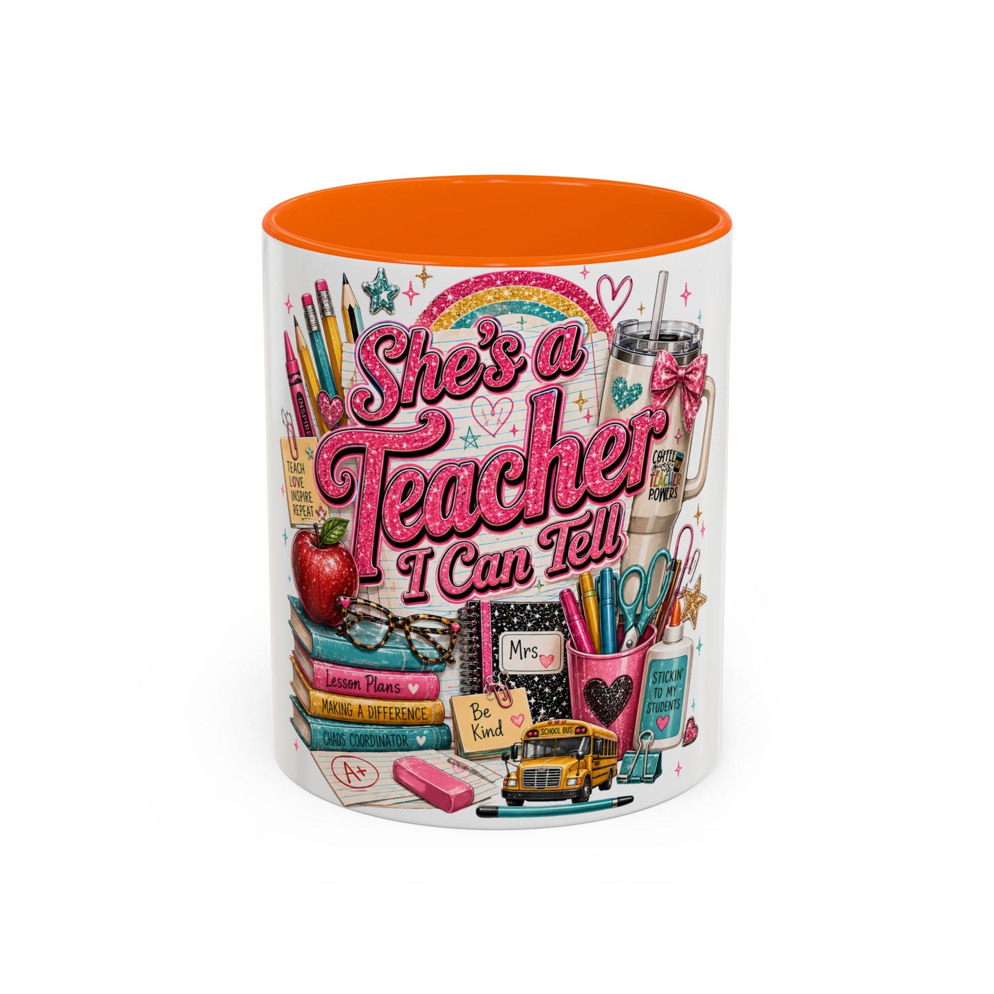 She's a Teacher I Can Tell Coffee Mug – Gift for Female Teachers, Cute School Supplies Design (11/15 oz)