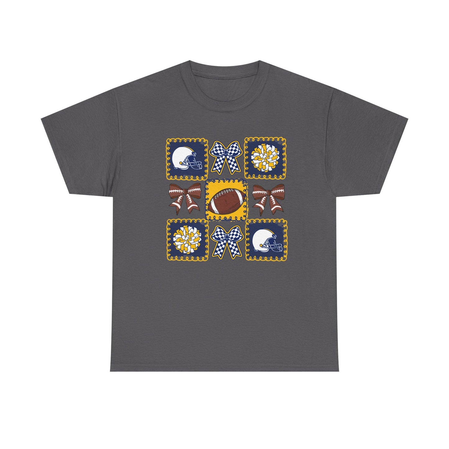 WV Football Spirit Tee — Cheer Bow & Pom Grid Design