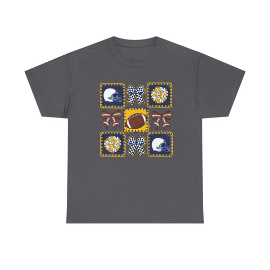 WV Football Spirit Tee — Cheer Bow & Pom Grid Design