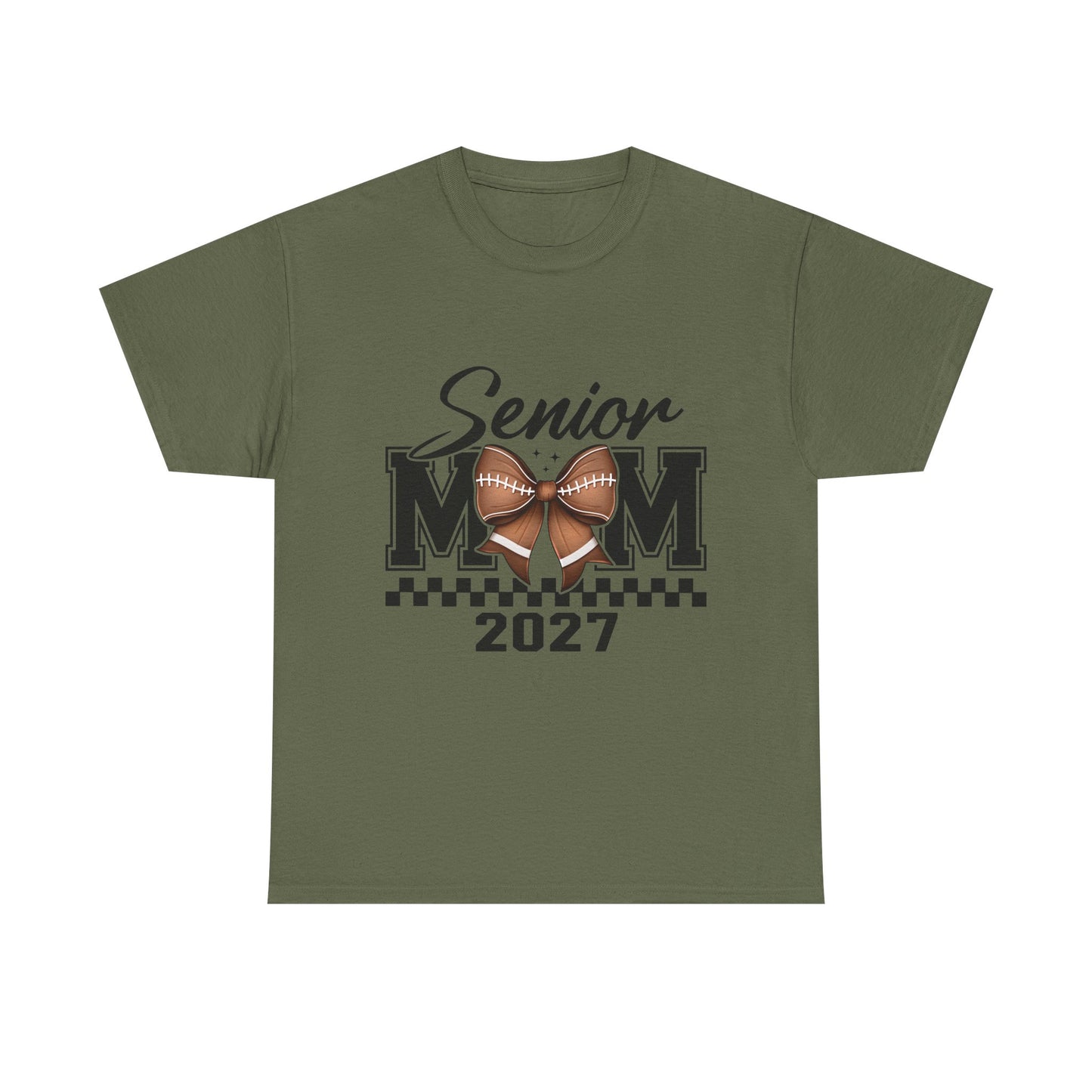 Senior Mom 2027 Football Bow T-Shirt — Proud Senior Year Mom Tee