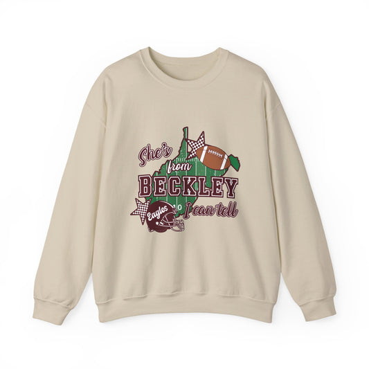 Beckley Football Crewneck Sweatshirt - "She's From Beckley" Vintage Town Pride
