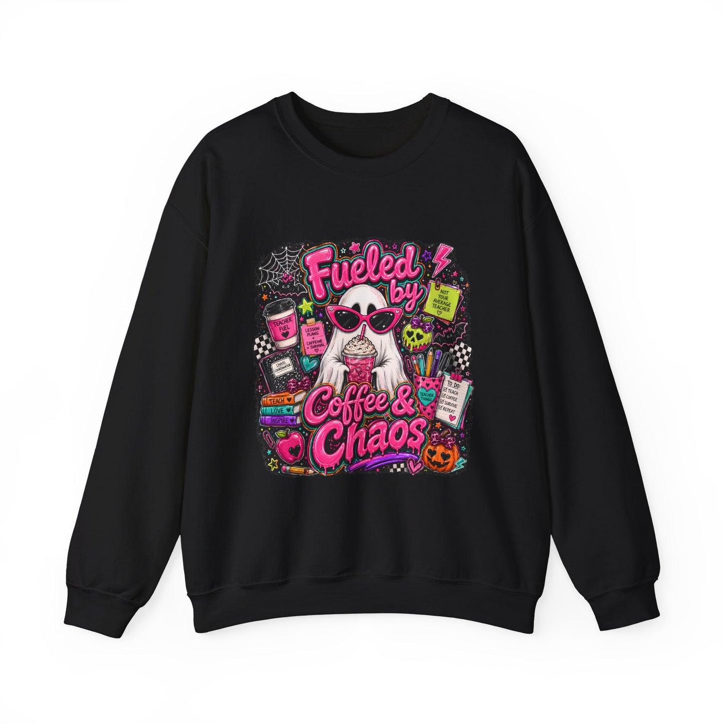 Coffee & Chaos Sweatshirt — 'Fueled by Coffee & Chaos' Graphic Crewneck