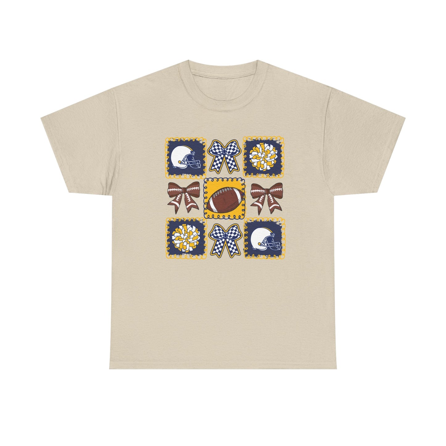 WV Football Spirit Tee — Cheer Bow & Pom Grid Design