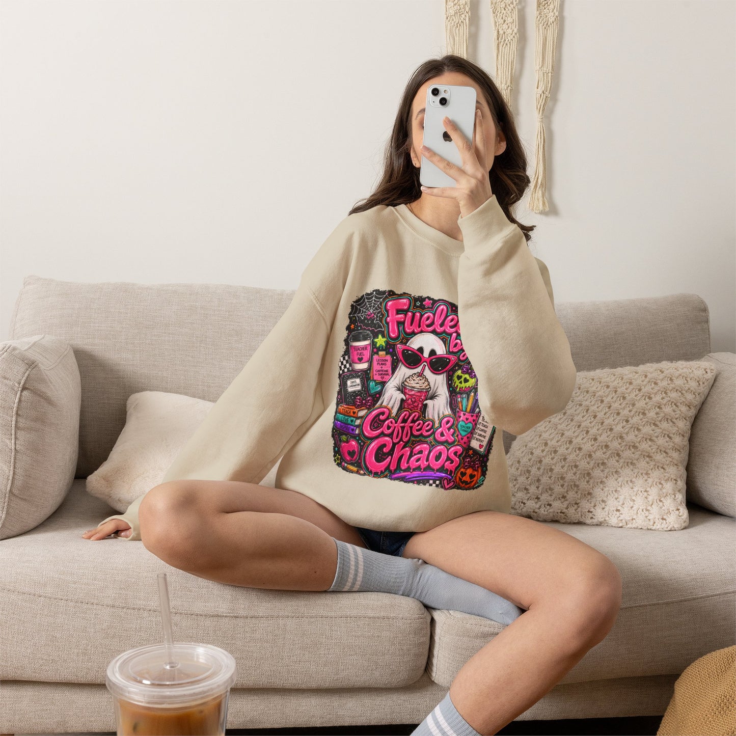 Coffee & Chaos Sweatshirt — 'Fueled by Coffee & Chaos' Graphic Crewneck