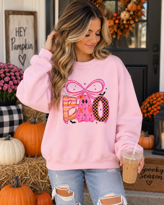 Pink Boo Halloween graphic sweatshirt | Cute spooky letters crewneck